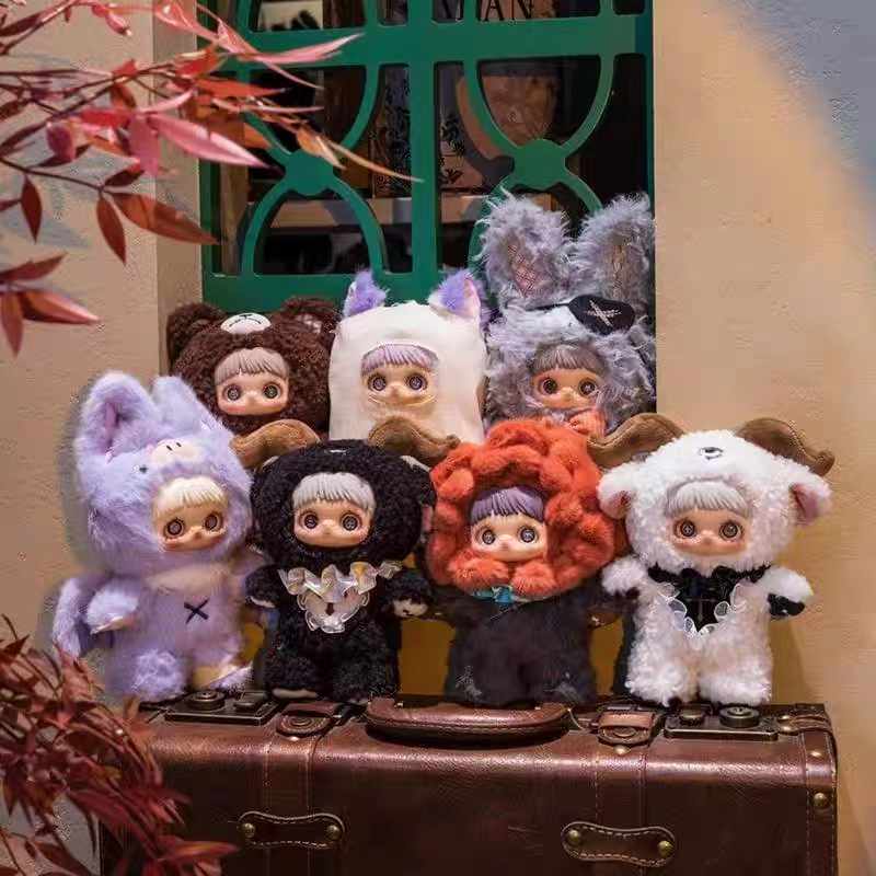 Maymei Dark Forest Series blind box collection featuring spooky and cute plush characters.